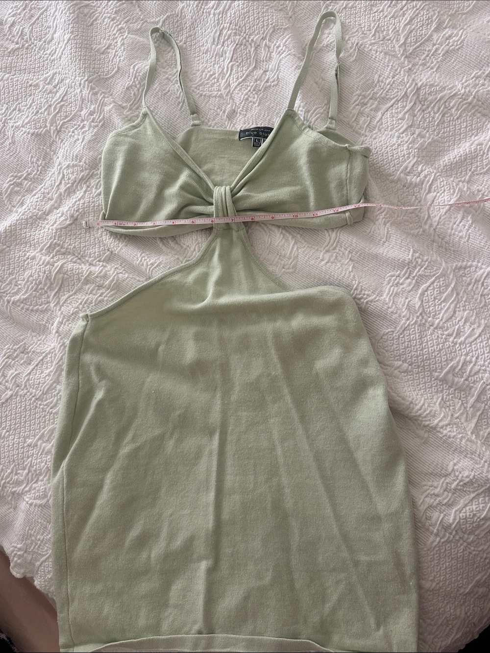 Blue Blush Sage Green Knot Front Cutout Mini Dress